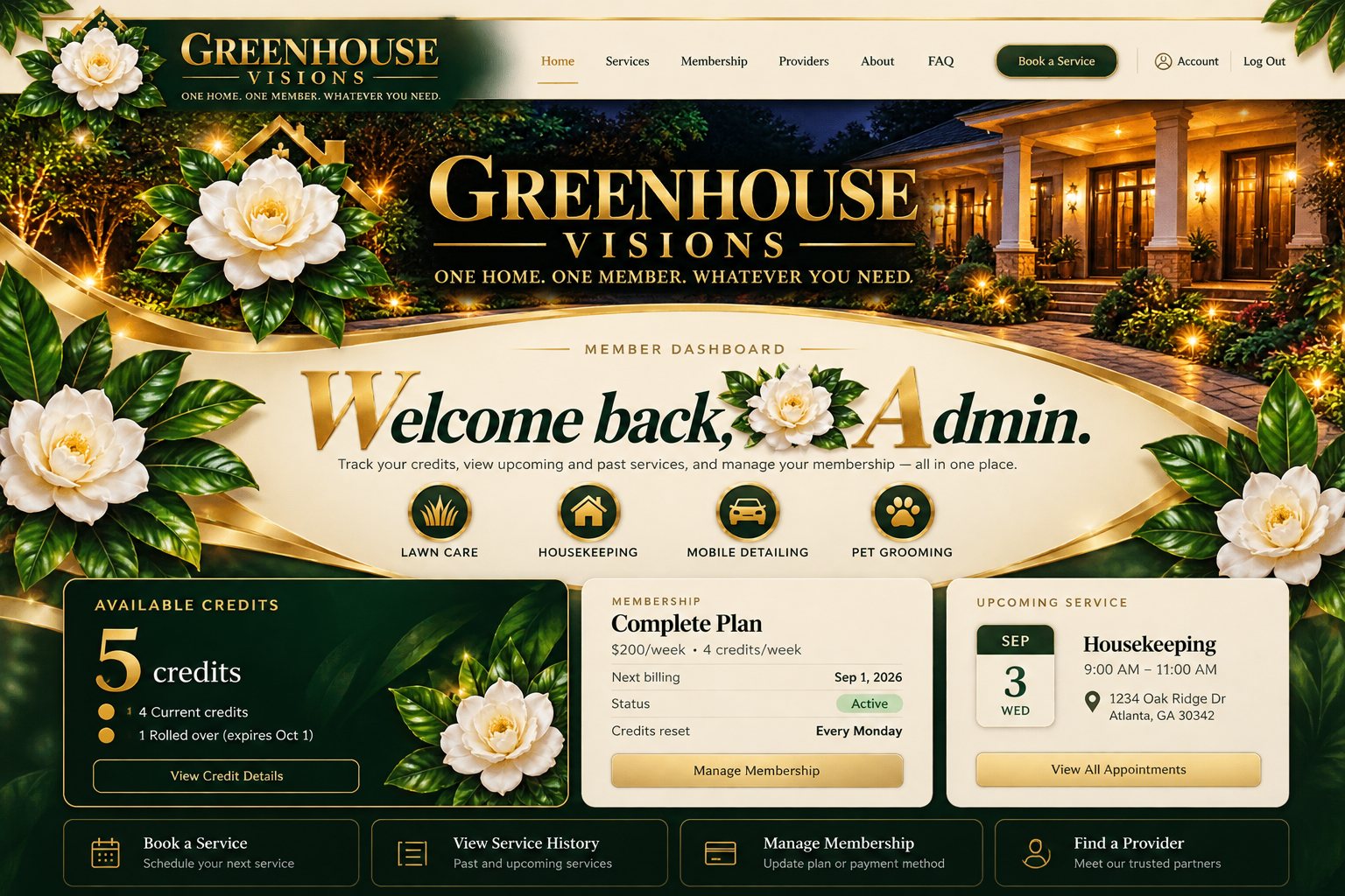 Greenhouse Visions member dashboard