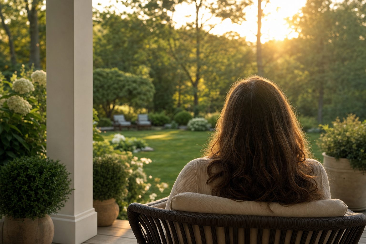 Homeowner relaxing on a porch, enjoying free time while services are handled