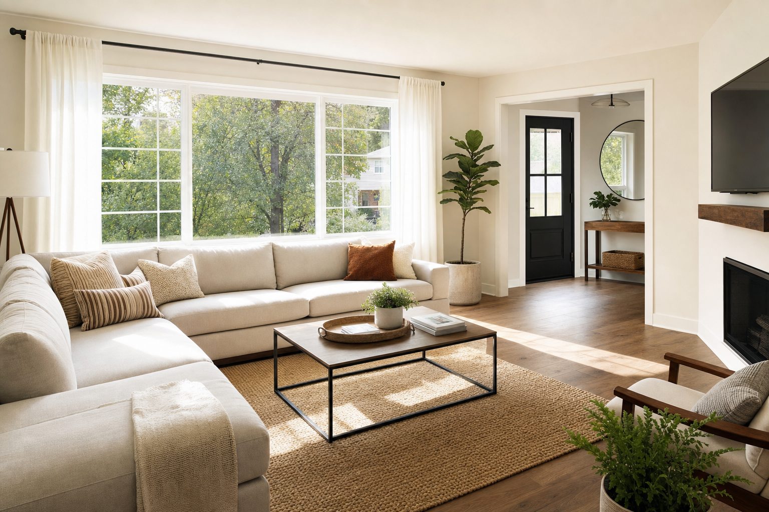 Clean, bright living room interior after housekeeping visit